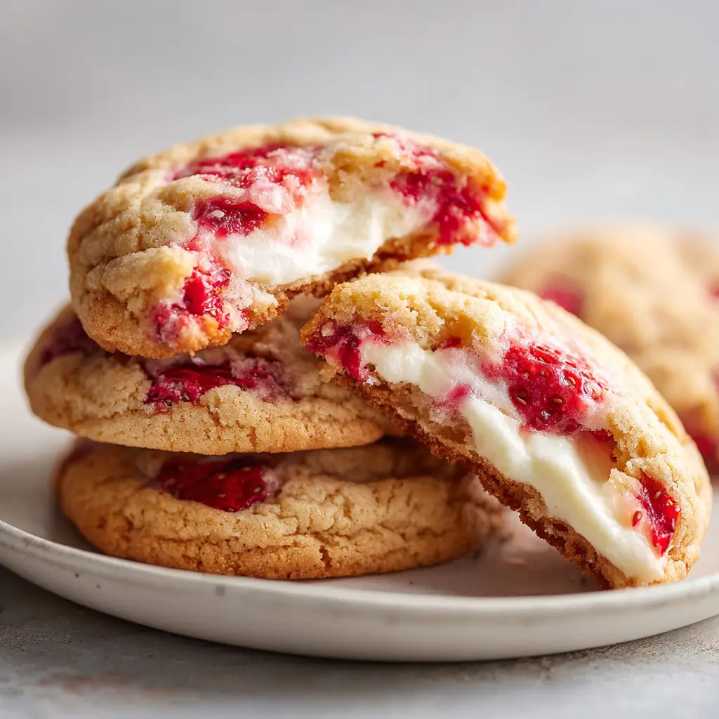 A top-down view of several cheesecake filled cookies arranged on a cooling rack.