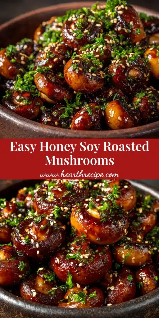 Honey Soy Roasted Mushrooms: The Ultimate Savory Side Dish 3 A top-down view of a baking sheet filled with perfectly caramelized Honey Soy Roasted Mushrooms, garnished with sesame seeds and green onions.
