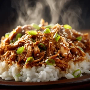 A step-by-step process shot showing homemade teriyaki sauce being poured over raw chicken breasts in a slow cooker.