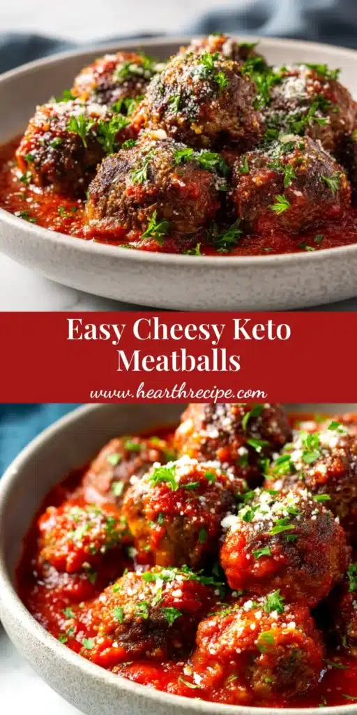 A beautiful platter of Keto Italian Meatballs simmering in a rich marinara sauce, garnished with fresh basil. These juicy, low-carb meatballs are the perfect healthy dinner.