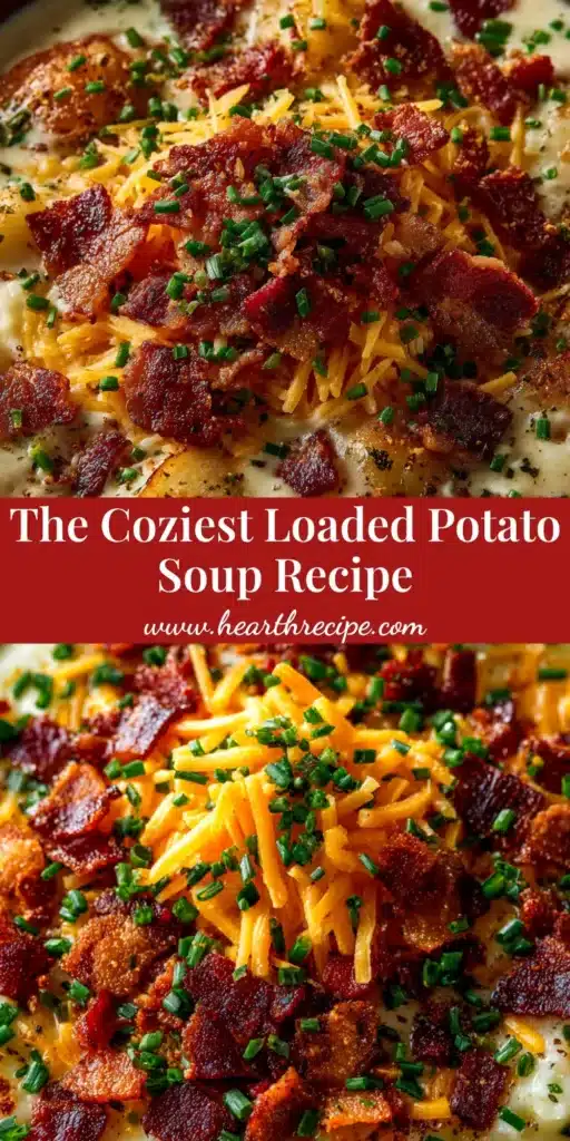 Loaded Potato Soup: The Ultimate Comfort Food Recipe 3 A bowl of creamy loaded potato soup topped with shredded cheddar cheese, crispy bacon, and fresh chives, ready to be eaten.