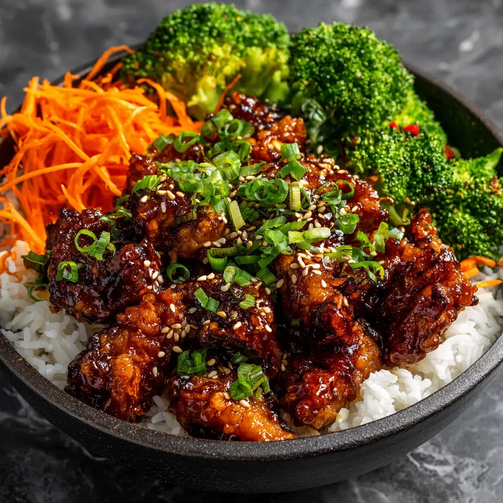 A step-by-step process shot showing the glazed chicken being tossed in a skillet with the sticky sauce.
