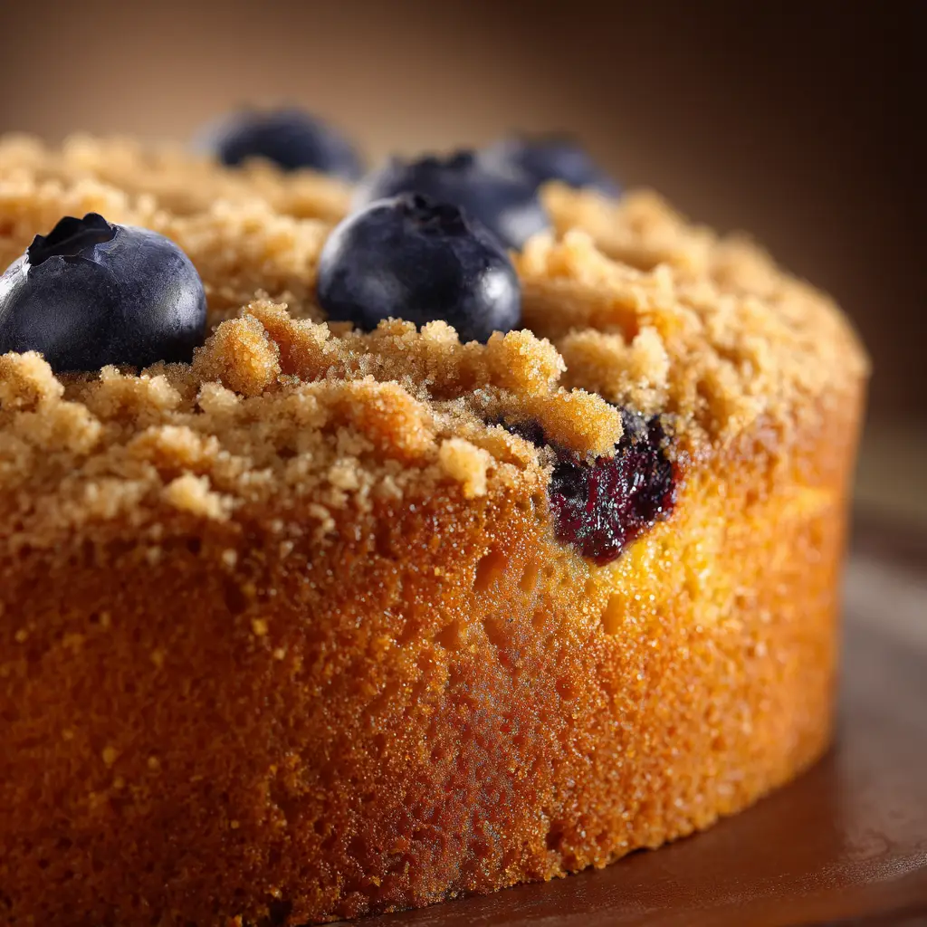 Muffin batter being folded together in a glass bowl, showing streaks of flour and fresh blueberries mixed in.
