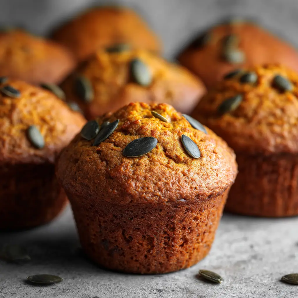 The batter for pumpkin protein muffins being mixed in a large bowl, with ingredients like pumpkin puree and spices visible.