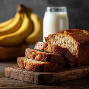Thick, ultra-moist slices of homemade banana bread arranged invitingly on a white plate.
