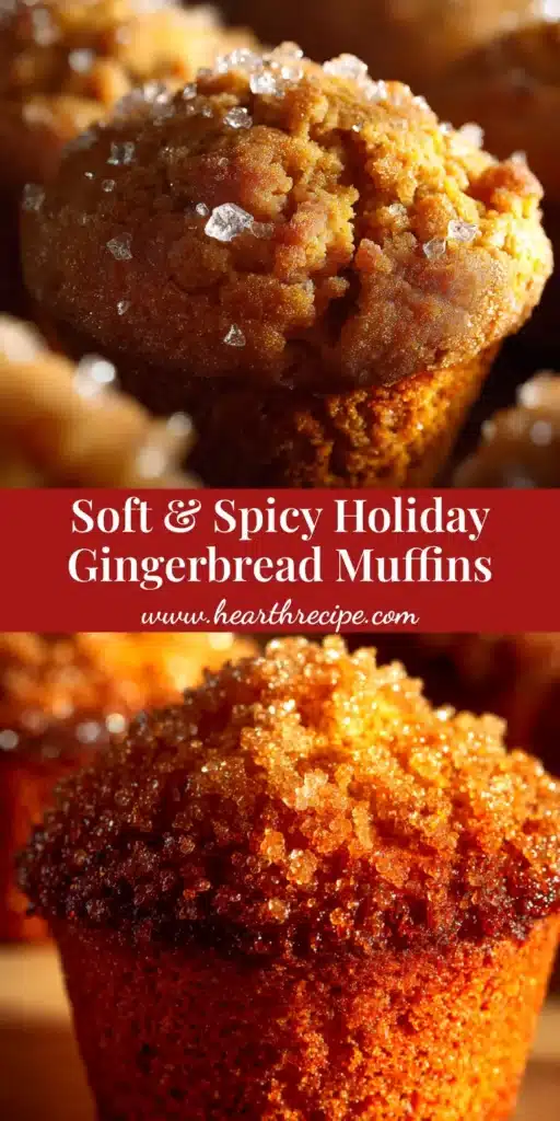 A stack of moist gingerbread muffins on a plate, with one split open to show the fluffy texture. A perfect holiday baking recipe.