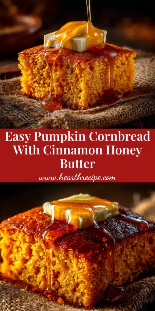 A stack of perfectly golden-brown pumpkin cornbread slices on a plate. This easy and moist pumpkin cornbread recipe is the ultimate fall side dish.
