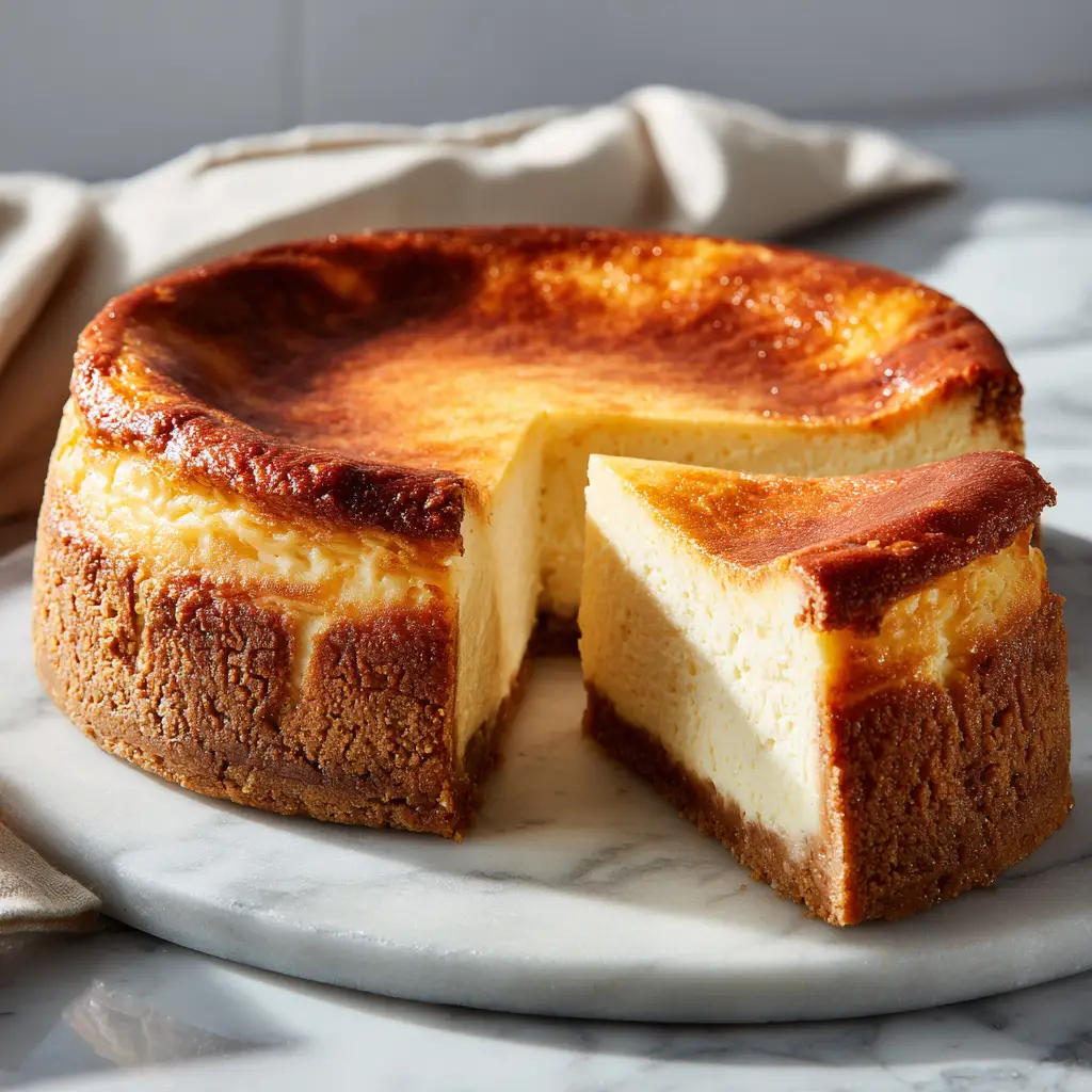 New York Cheesecake Recipe (The Ultimate Guide) 1 A close-up of a single slice of New York cheesecake on a white plate, emphasizing its rich and creamy texture.