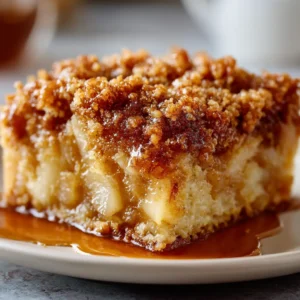 A close-up view of the ingredients for pear dump cake, showing canned pears, a box of yellow cake mix, and a stick of butter.