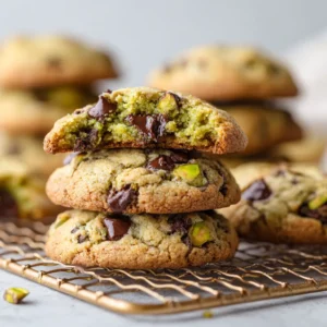 A close-up shot of the pistachio cream chocolate chip cookie dough in a mixing bowl before being chilled.