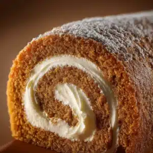 The pumpkin cake batter for the pumpkin roll being spread evenly into a parchment-lined jelly-roll pan before baking.