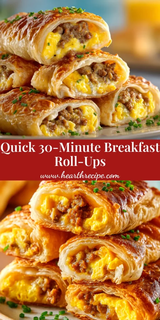A platter of delicious Sausage, Egg, and Cheese Breakfast Roll-Ups, sliced in half to show the gooey filling. Perfect freezer-friendly make-ahead breakfast.