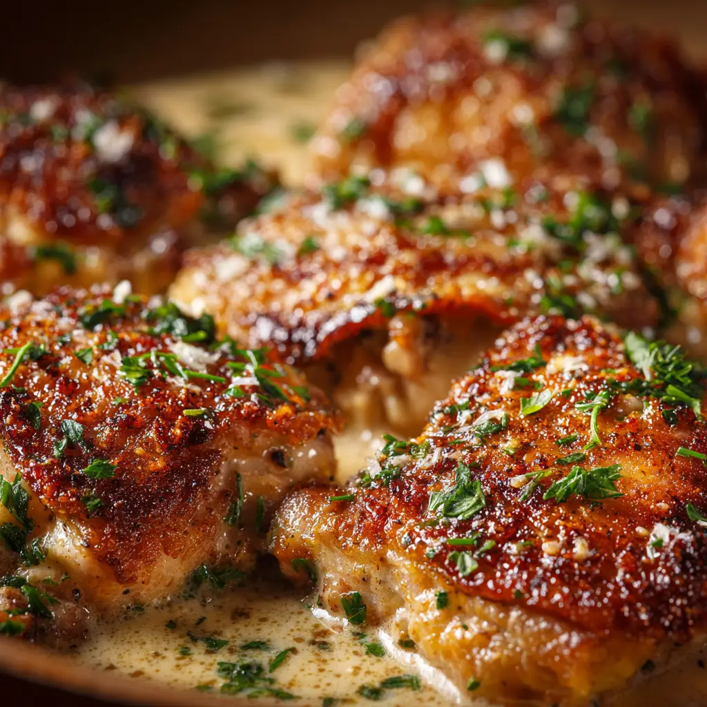 Golden-brown seared chicken breast ready to be added to the slow cooker for the garlic parmesan chicken recipe.