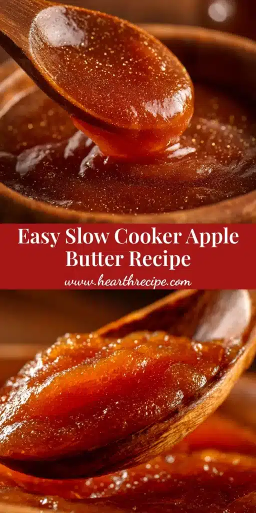 Slow Cooker Apple Butter: The Easiest, Most Flavorful Recipe 3 A jar of rich, dark homemade slow cooker apple butter with a spoon resting on top, surrounded by fresh apples and cinnamon sticks.