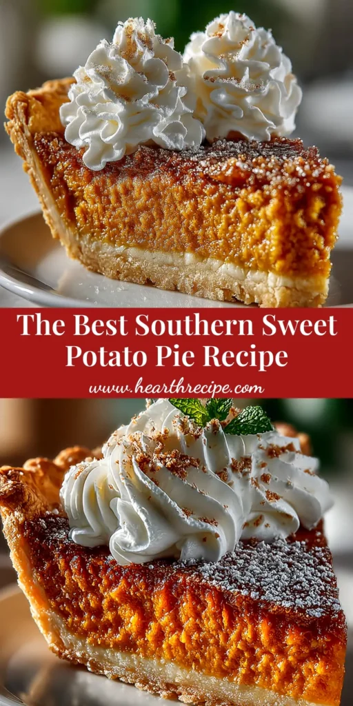 A perfect slice of Southern sweet potato pie on a plate with a fork. The filling is bright orange and creamy, and the crust is golden brown and flaky. This image showcases the classic Southern sweet potato pie recipe.