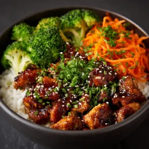 A close-up macro shot of sticky chicken pieces coated in a glossy, savory honey soy glaze and sprinkled with sesame seeds.