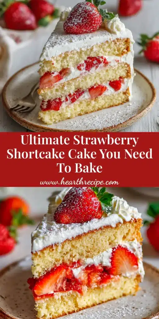 Strawberry Shortcake Cake: The Ultimate Summer Dessert 3 A beautiful homemade Strawberry Shortcake Cake on a cake stand, decorated with fresh strawberries and perfectly whipped cream frosting.