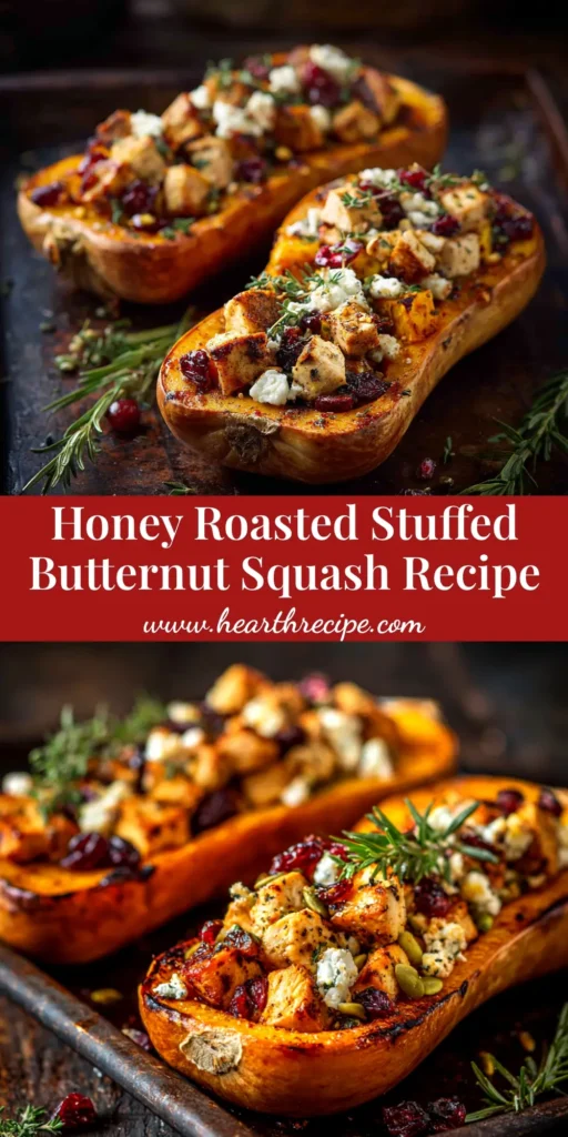 Stuffed Butternut Squash (The Ultimate Fall Recipe) 3 A beautiful overhead shot of perfectly roasted stuffed butternut squash, filled with a savory sausage and apple mixture and garnished with fresh herbs. The ultimate fall recipe.