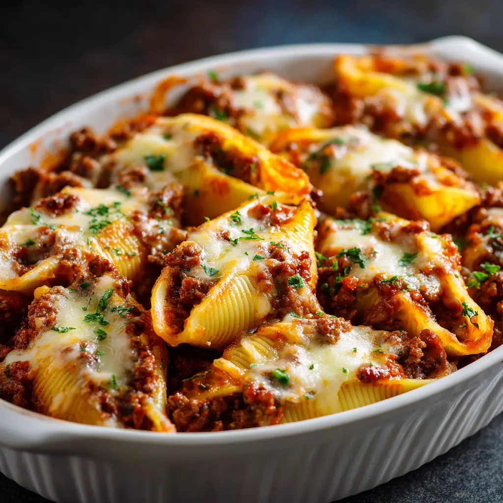 A single taco stuffed shell on a plate, garnished with a dollop of sour cream and fresh cilantro, highlighting the delicious filling.