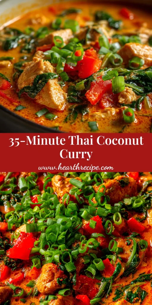 A stunning overhead shot of a bowl of rich and creamy Thai Chicken Coconut Curry, garnished with fresh cilantro and a lime wedge, ready to be shared on Pinterest.