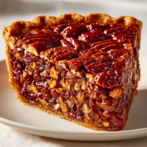 An overhead shot of a whole Texas Chocolate Pecan Pie, fresh from the oven, with a golden-brown crust and a topping of perfectly arranged pecans.