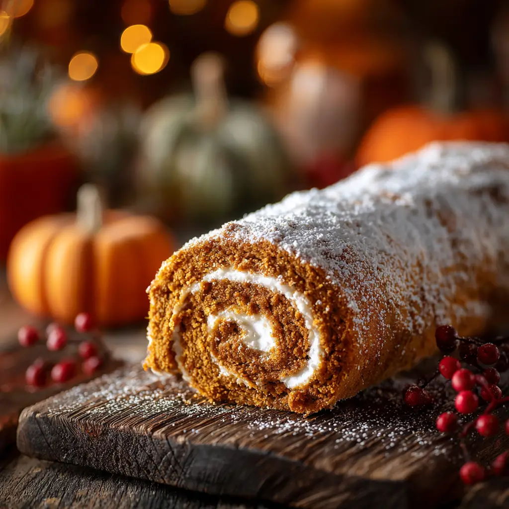 Amish Pumpkin Roll Recipe (The No-Crack Secret!) 1 A close-up of the rich cream cheese filling being swirled into the tender pumpkin roll cake.