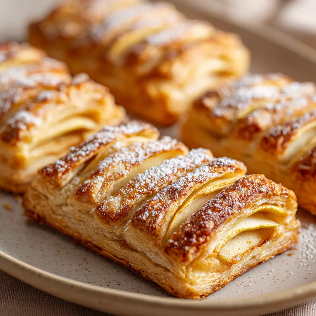 Apple Puff Pastry (The Easiest Fancy Dessert) 1 Freshly baked apple puff pastry pastries cooling on a wire rack before being served.