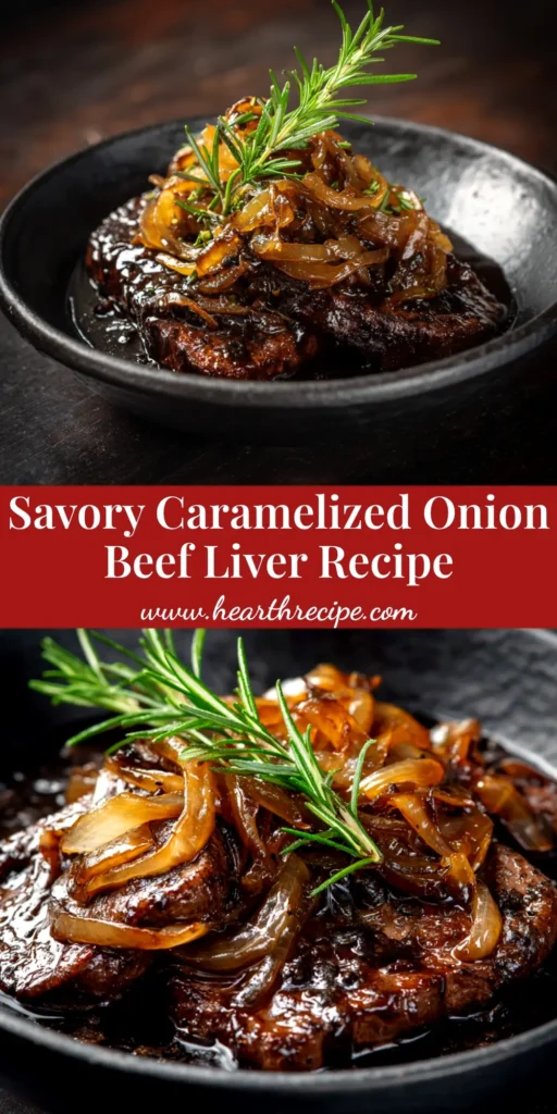 Caramelized Onion Beef Liver: The Ultimate Tender & Flavorful Recipe 3 A delicious plate of Caramelized Onion Beef Liver. The tender seared liver is smothered in sweet, jammy onions, creating a rich and flavorful main course.