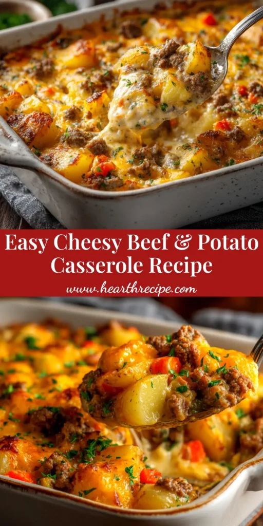 Cheesy Beef and Potato Casserole (The Ultimate Comfort Food) 3 A delicious slice of Cheesy Beef and Potato Casserole on a white plate, showcasing layers of ground beef, potatoes, and melted cheese.