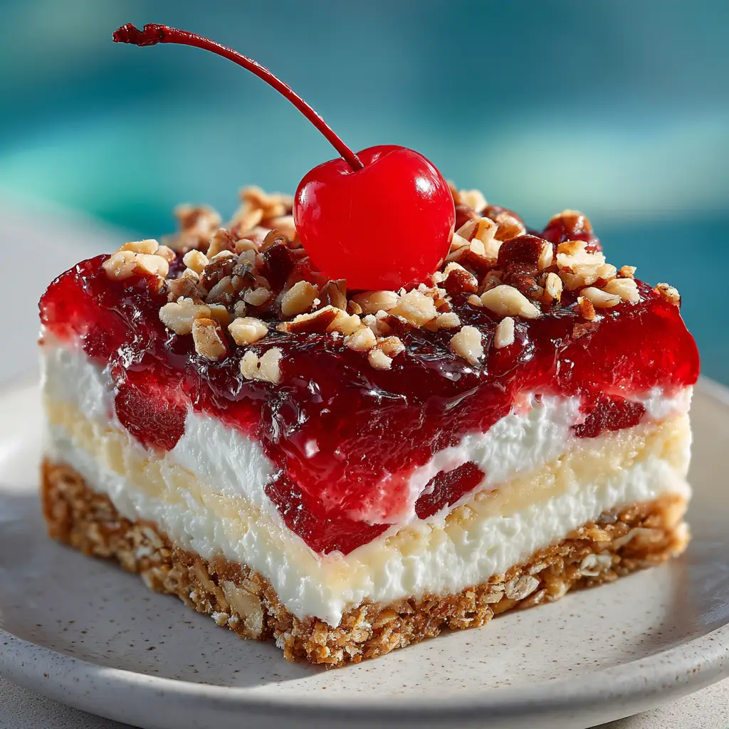 Cherry Pretzel Salad: The Perfect Sweet & Salty Dessert 1 The full 9x13 inch pan of cherry pretzel salad after chilling, ready to be served. The creamy filling and cherry topping are perfectly set.