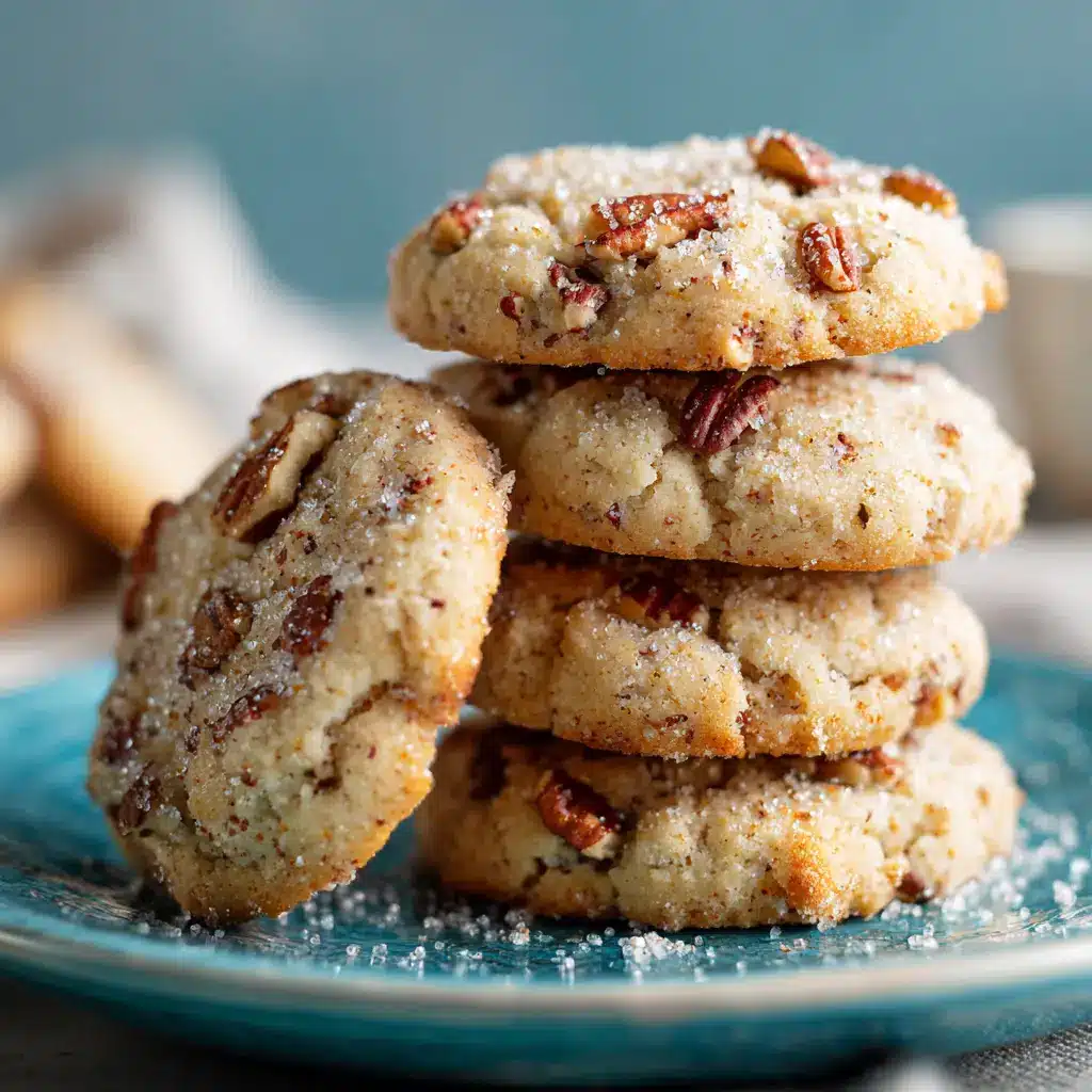 A plate of classic pecan cookies made with toasted pecans, ready to be served. This image accompanies our easy Pecan Sandies recipe.