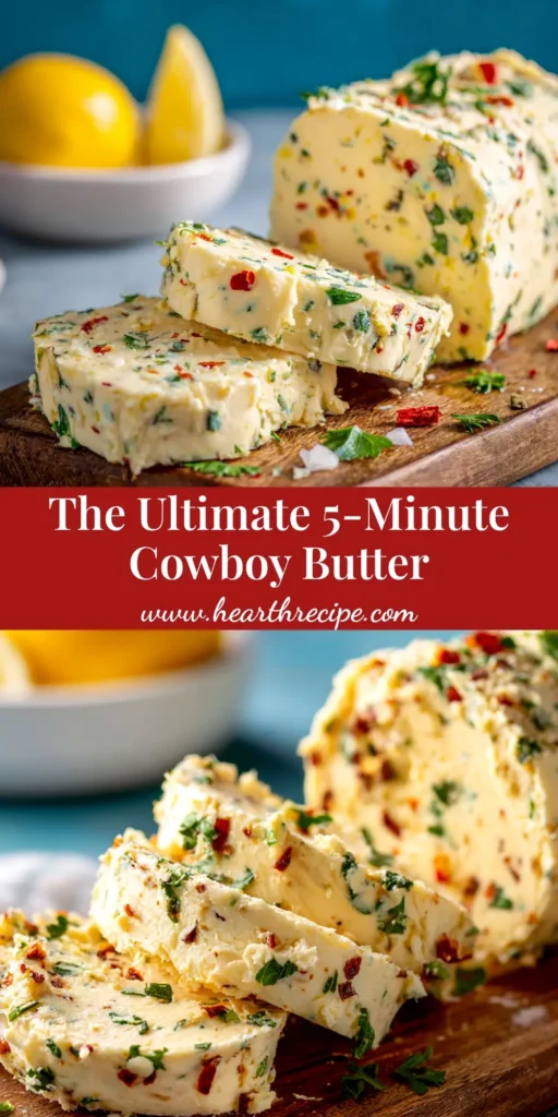Cowboy Butter Recipe (The Ultimate Dipping Sauce) 4 A shareable pin image for the Cowboy Butter recipe, showing a bowl of the dipping sauce with text overlay.