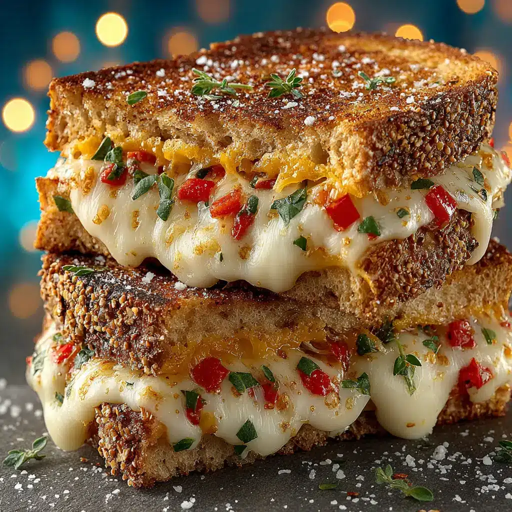 A gourmet grilled cheese sandwich cut diagonally, showcasing the crispy, toasted bread and melted cheese inside. A classic comfort food meal.