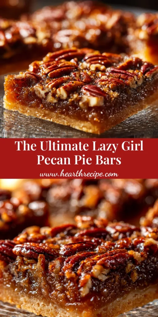 A stack of gooey pecan pie bars on a white plate, showcasing the flaky shortbread crust and rich pecan topping. The perfect easy holiday dessert recipe.