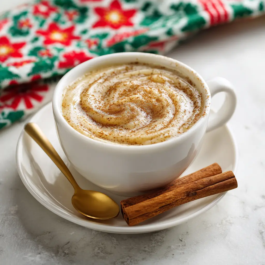 A jar of homemade eggnog jam being spread on a piece of toasted bread, showcasing its creamy consistency.