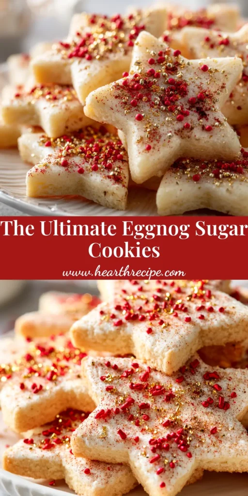 Eggnog Sugar Cookies: The Best Soft & Chewy Holiday Recipe 3 A stack of soft Eggnog Sugar Cookies on a white plate, topped with creamy eggnog icing and a sprinkle of nutmeg. The perfect holiday cookie recipe!