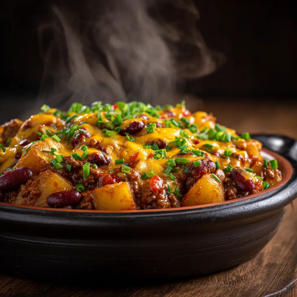 Slow Cooker Cowboy Casserole (The Ultimate Comfort Food!) 1 A close-up of the finished crockpot cowboy casserole with golden-brown tater tots and melted cheddar cheese on top.