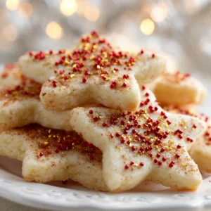 A close-up view of star-shaped eggnog sugar cookies, highlighting their soft texture and sweet eggnog frosting.