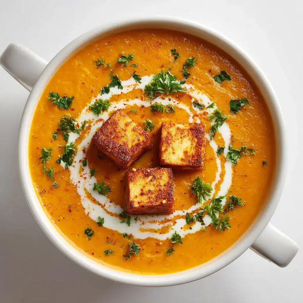 Spicy Pumpkin Soup (The Easiest, Most Flavorful Recipe) 1 A delicious bowl of healthy pumpkin soup with spices, garnished with fresh herbs. The soup is presented in a modern, light-colored bowl against a dark background.