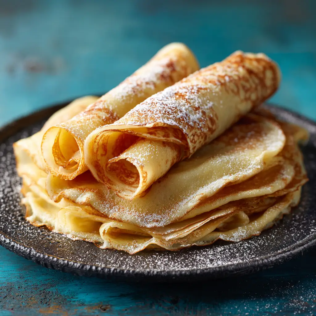 Crepes Recipe (Foolproof & Easy!) 1 A crepe being swirled in a non-stick pan, demonstrating the technique from the crepes recipe.