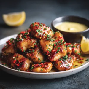 A close-up shot of pan-seared chicken bites in a cast-iron skillet, showing their juicy texture and golden-brown crust before the sauce is added.