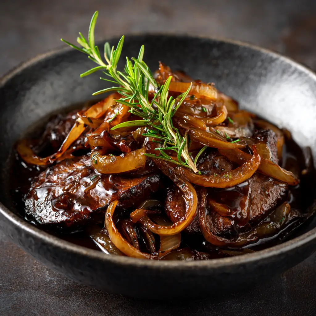 Caramelized Onion Beef Liver: The Ultimate Tender & Flavorful Recipe 1 A final plated dish of tender beef liver and onions, showcasing a delicious and nutrient-dense meal.
