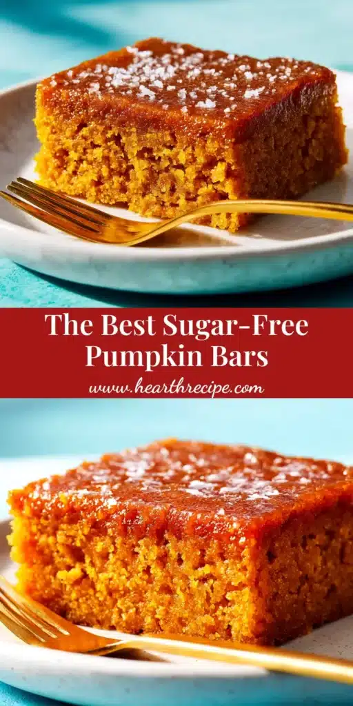 A serving of moist sugar free pumpkin bars with thick cream cheese frosting on a white plate, with a fork ready to dig in. The perfect healthy and keto-friendly fall dessert.