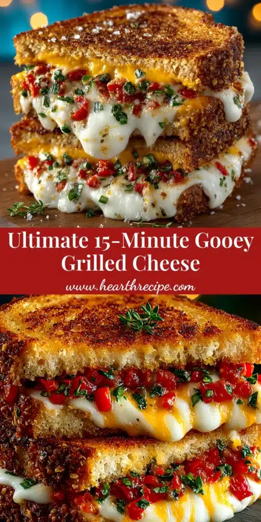 A perfectly golden-brown grilled cheese recipe sandwich cut in half, revealing a gooey, melted cheese pull. The sandwich is presented on a rustic wooden board.