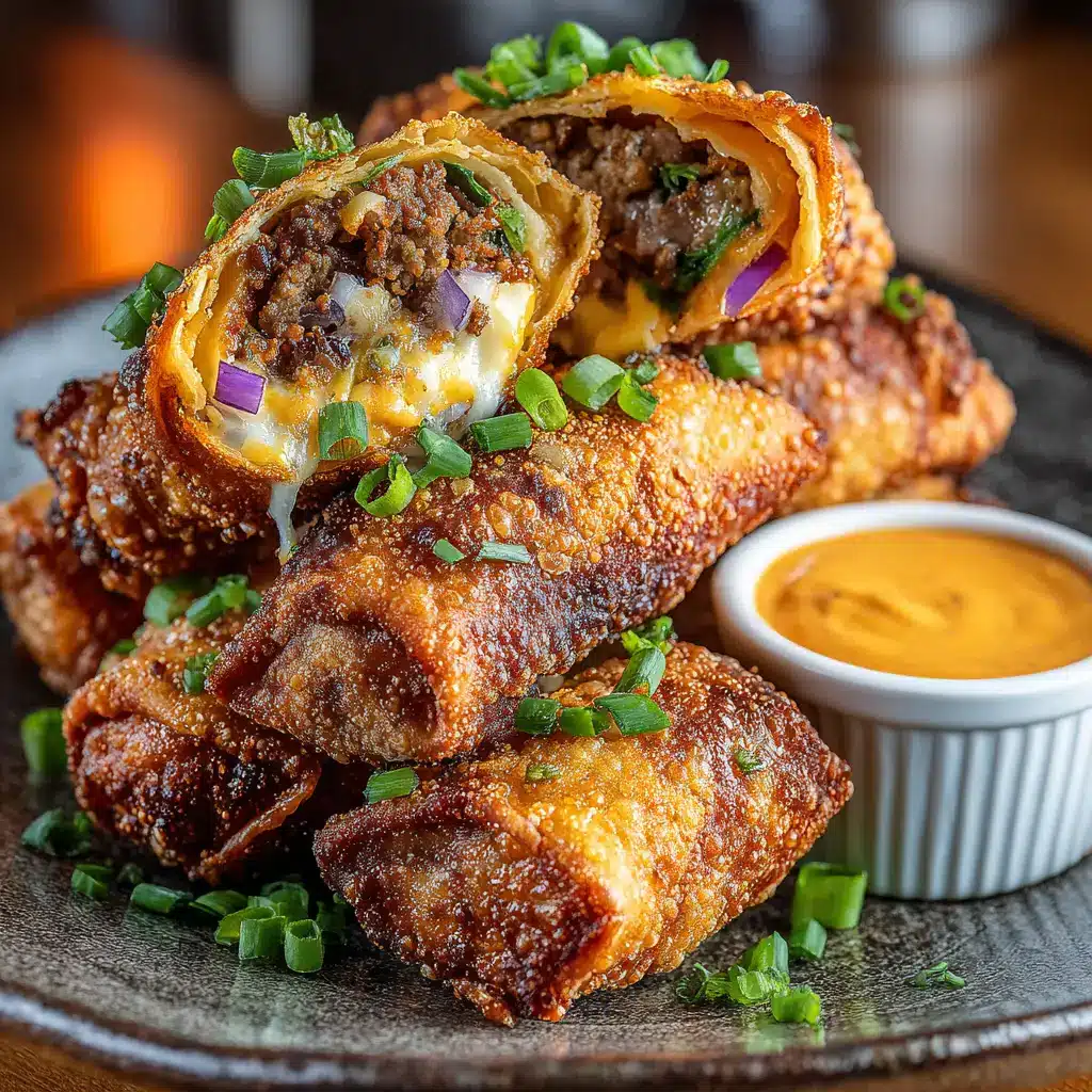 Voodoo Egg Rolls (Universal Orlando Copycat) 1 A close-up of a Voodoo Egg Roll cut in half, revealing the spicy filling of crawfish, shrimp, sausage, and melted pepper jack cheese.