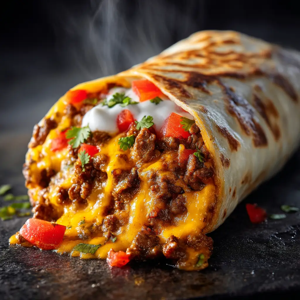 Taco Bell Beefy Melt Burrito (The Ultimate Copycat Recipe) 1 A perfectly folded and seared copycat Taco Bell beefy melt burrito sitting on a plate, ready to be eaten.