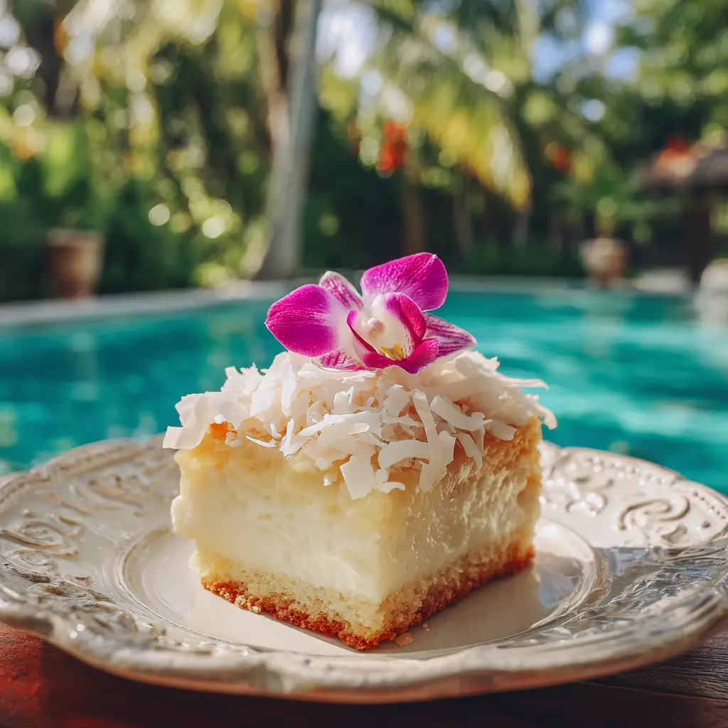 Brazilian Coconut Custard Cake: The Ultimate Easy Recipe 1 The full Brazilian Coconut Custard Cake after baking, golden brown on top and ready to be chilled and served.