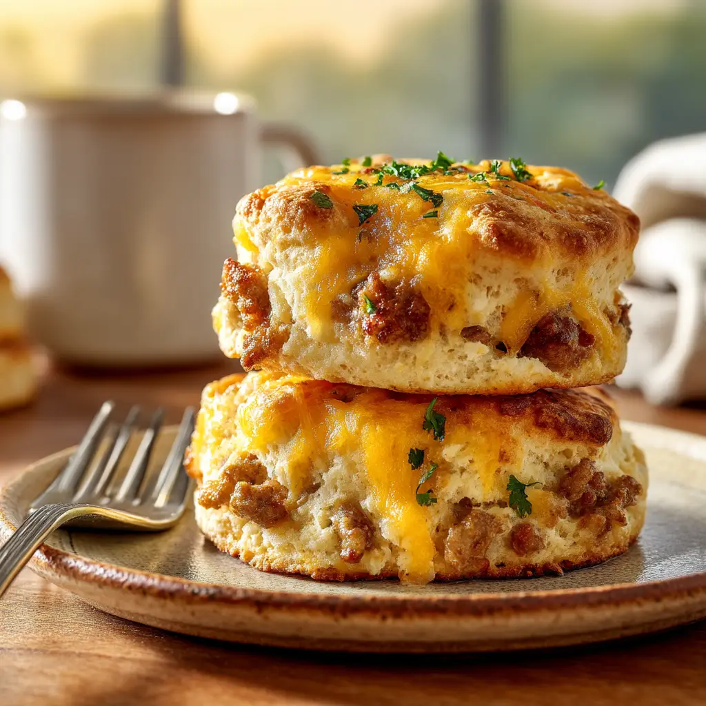 Sausage and Cheese Butter Swim Biscuits (The Easiest Recipe!) 1 A batch of sausage and cheese butter swim biscuits baking in a dish, surrounded by bubbling melted butter.