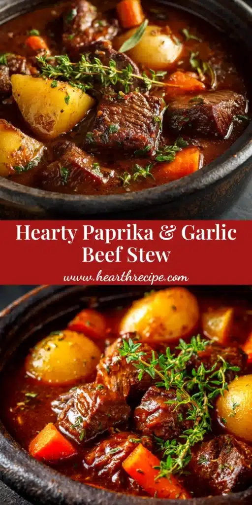 A close-up overhead shot of a rich and hearty beef stew in a rustic bowl, ready to be shared. This image represents the ultimate beef stew recipe.