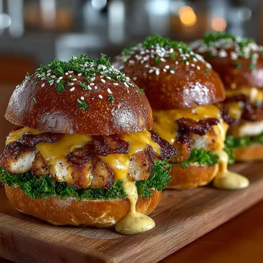 A side view of BLT chicken sliders on toasted Hawaiian rolls, with a bite taken out of one to show the filling.
